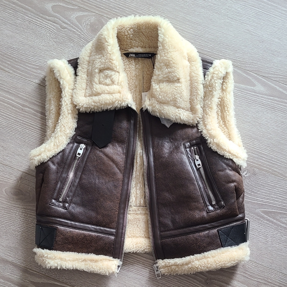 Zara Brown Shearling Vest